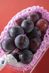 ガラス皿に入った美味しそうなブドウ　ピオーネ