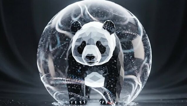 Panda in Geometric Sphere: The captivating allure of a geometric panda encased in an enigmatic sphere, creating a visually stunning blend of nature and abstract design.