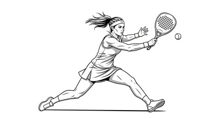 Paddle Tennis Action A Dynamic Illustration of a Woman in Motion During a Game, Striking the Ball