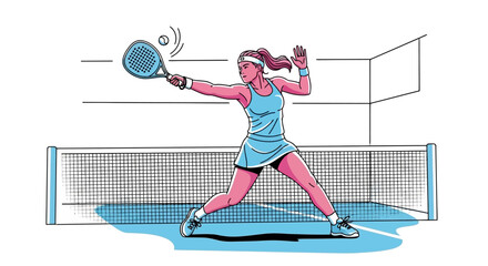 Tennis player hitting a ball during a match on a court