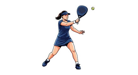 Dynamic illustration of a focused female athlete playing a high-energy paddle sport, mid-swing with a racket, demonstrating skill and athleticism in a competitive game