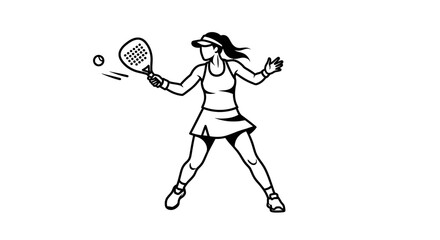 Sporty Woman Playing Padel Tennis Action Silhouette for Design and Fitness Themes