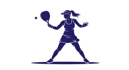 Silhouette of a female tennis player hitting a ball, isolated on a white background
