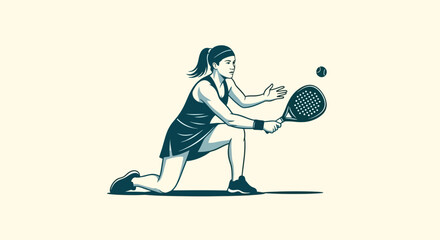 Woman playing padel tennis on a court, hitting a ball with a racket, athletic pose