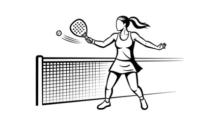 Female Padel Player Hitting the Ball near Net Illustration
