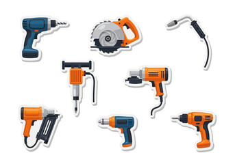 Power tools drills saw nailer grinder jackhammer  welder on a white background