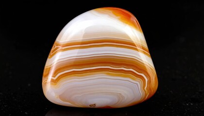 Polished Agate Stone with Caramel Bands on Black Background