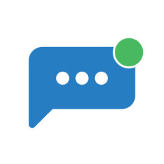 Chat bubble icon with typing indicator and green status dot for messaging and communication UI