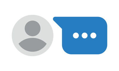 User chat icon with blue speech bubble and typing indicator for messaging and support platforms