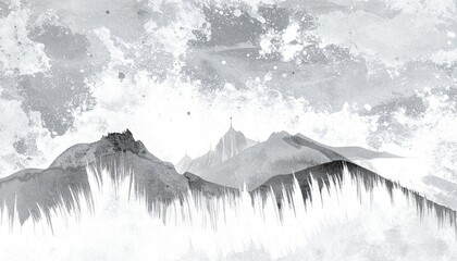 Mountain range panorama illustration with cloudy sky backdrop for travel posters