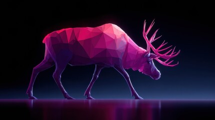 Obraz premium A striking artistic representation shows a polygonal deer moving gracefully against a neon-lit backdrop. The design highlights the beauty of wildlife.