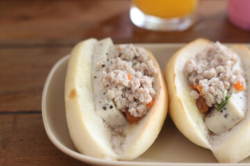 Delicious Vietnamese bread on a wooden table