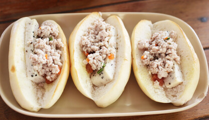 Delicious Vietnamese bread on a wooden table