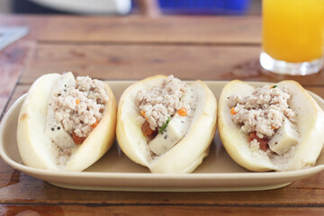 Delicious Vietnamese bread on a wooden table