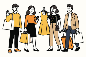 Diverse group of young adults enjoying a shopping spree with bags and luggage