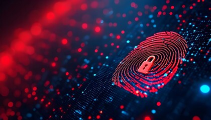 Digital fingerprint with a padlock, symbolizing security, access, and data protection in a technological environment.