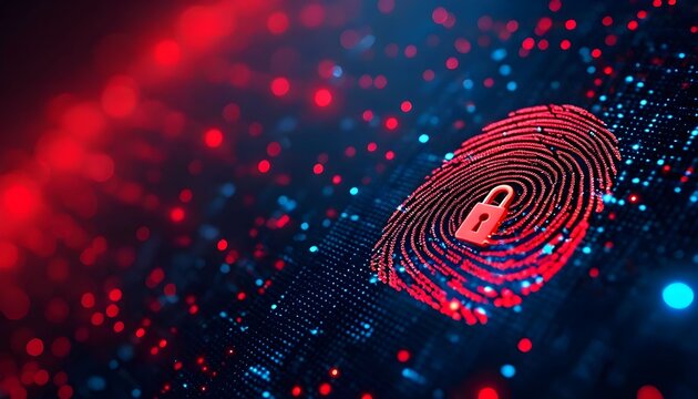 Digital fingerprint with a padlock, symbolizing security, access, and data protection in a technological environment.