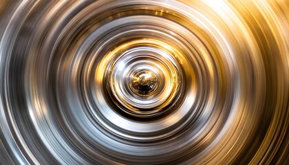 Abstract circular motion with metallic textures, featuring gold and silver tones, creating a dynamic visual effect.