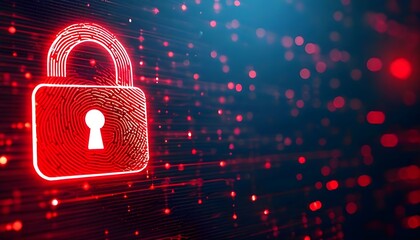 Red padlock on digital background, cybersecurity concept.