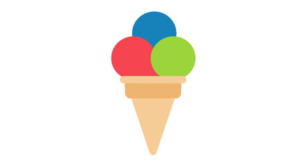 Colorful three scoop ice cream cone vector illustration.