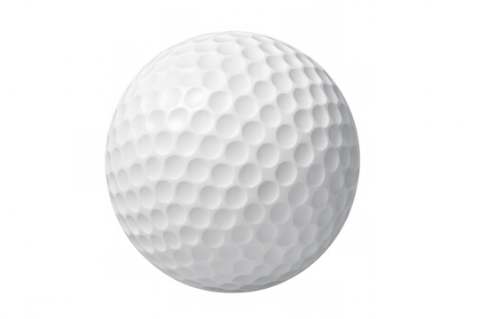 Golf ball sport equipment with dimples, an isolated white sphere for playing on a course, transparent background - Powered by Adobe