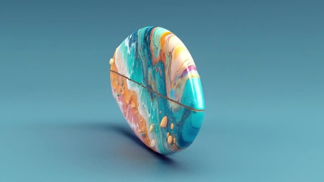 Abstract surfboard illustration with colorful artistic patterns on blue backdrop