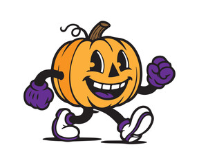 Cheerful pumpkin character walking with a smile, perfect for Halloween promotions, playful designs, and festive fall themes, full of autumn joy and fun