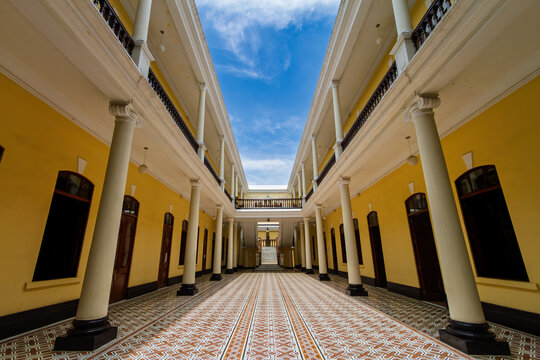 Colonial-style courtyard inside the Municipality of Chiclayo, Peru