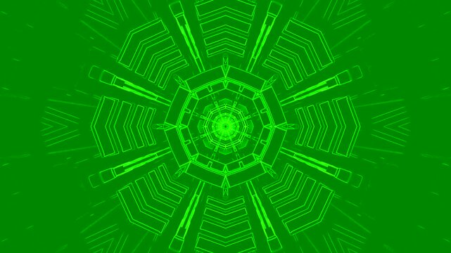 Vibrant green tunnel video loop creates an entrancing visual experience with seamless motion and intricate designs