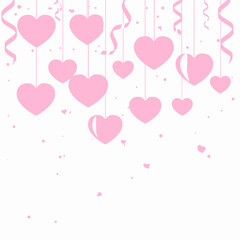 pink hearts on white, valentine hearts background, pink hearts background, 