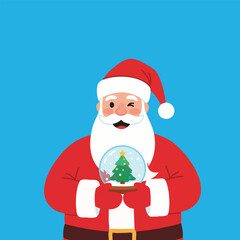 Santa Claus Holding a Snow Globe and Christmas Tree