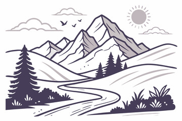 Clean minimalist mountain landscape illustration in flat design style