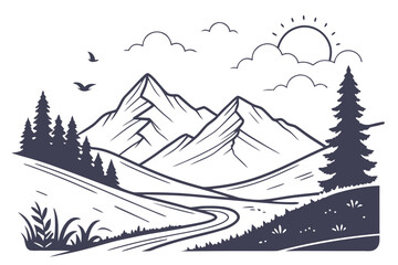 Clean minimalist mountain landscape illustration in flat design style