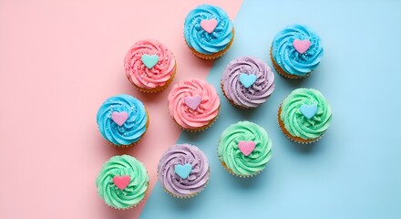 Sweet Valentine’s Day Cupcake Flat Lay with Hearts on Soft Pastel Surface