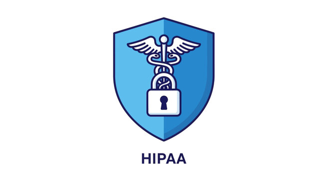 hippa compliance shield safeguarding medical data with security illustrating healthcare data protection ensuring patient privacy and confidentiality regulations.