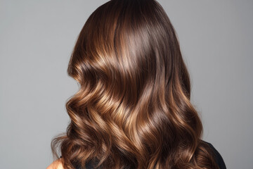 Fototapeta premium Brown balayage hairstyle with soft waves creates a stunning and vibrant look for any occasion, perfect for showing off your hair transformation