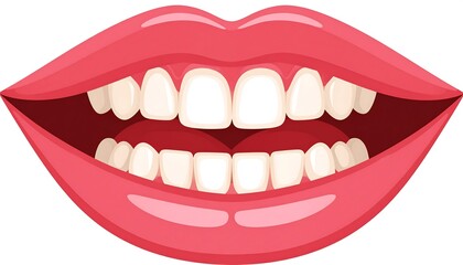 A cartoon illustration of wide open, smiling lips revealing white teeth