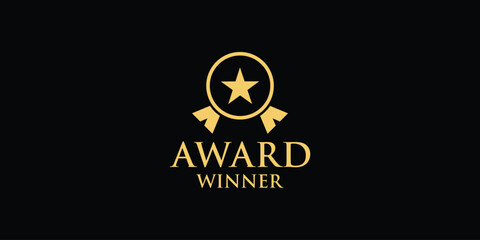 Gold award of winner medal abstract vector and logo design or template champions business icon of company identity symbol concept