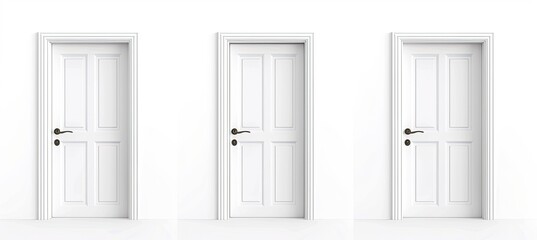 Three white doors side-by-side in white wall. Concept for choices/opportunities