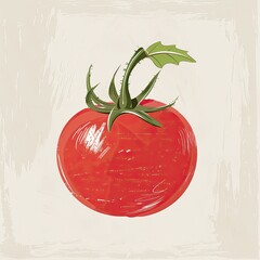 Tomato Illustration with Rough Brush Strokes on Neutral Background for Recipes