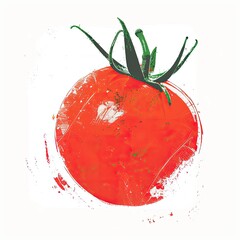 Tomato Painting. Isolated red tomato with splatter, white space, stock usage