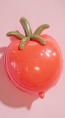 Tomato-shaped cosmetic container on pink background, for beauty product mock-up