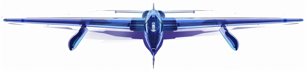 Top view of a blue seaplane on a white background, model for aerospace