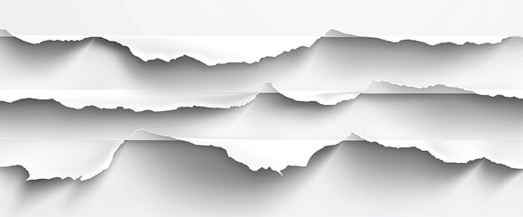 Torn paper sheets on white surface for backgrounds, textures, abstract designs