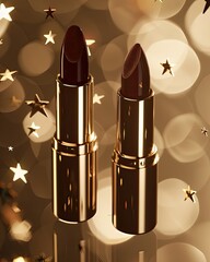 Two lipsticks, glamour shot on bokeh background, used in advertising or promotions