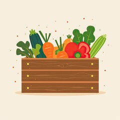 Vegetables in crate; healthy food in rustic container; dots in background; ad use