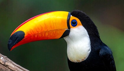 Naklejka premium A close-up photograph of a vibrant toucan with an oversized beak