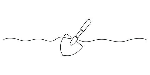 Obraz premium Continuous one line drawing of shovel minimal outline vector illustration