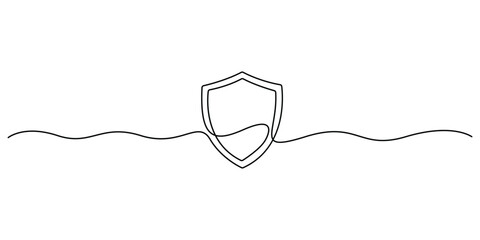 Vector illustration of continuous one line drawing shield for security or protection concept. Graphic illustration