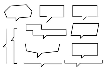 Simple rectangular speech bubble set – black and white vector illustration